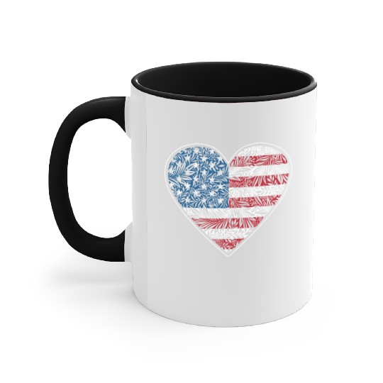 US Patriotic Heart with US FLAG 4th of july Accent Mugs