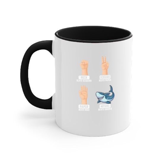 Rock Paper Scissors Nothing Beats Sharks Funny Sha Accent Mugs