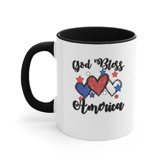 God Bless America Patriotic USA Hearts 4th of July Accent Mugs