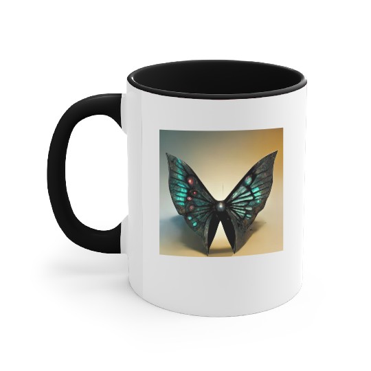 Black and Cyan Metal Butterfly Accent Mugs