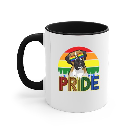 PRIDE Rainbow Boxer Dog with Sunglasses LGBT Gay Accent Mugs