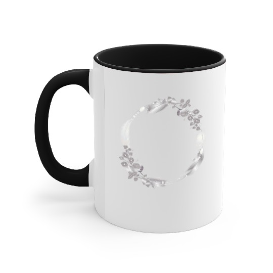 delicate frame of silver colored feathers & leaves Accent Mugs