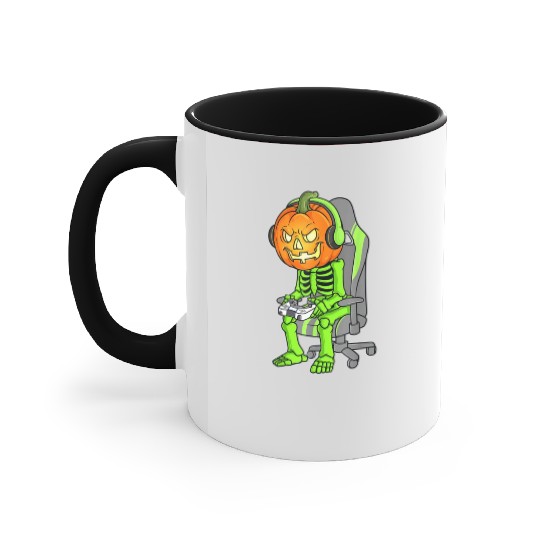 Gaming Halloween Skeleton Jack O Lantern Gamer Boy Accent Mugs