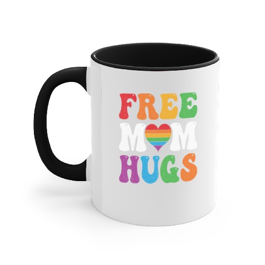 Free Mom Hugs Pride Accent Mugs Rainbow Heart LGBT Pride