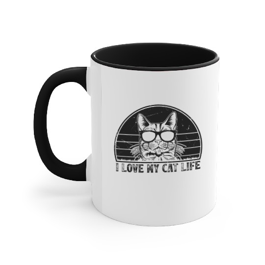 Funny Cat Owner - I Love My Cat Life - Cat Lover F Accent Mugs