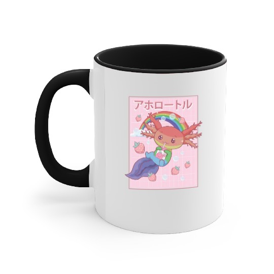 Kawaii Axolotl Strawberry Milk Gay Pride Accent Mugs