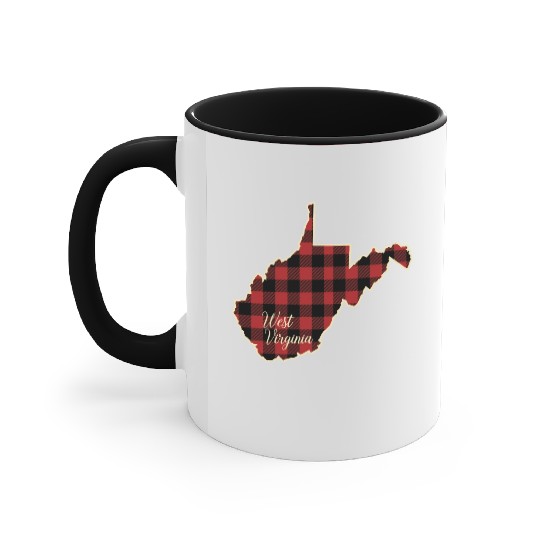 West Virginia Buffalo Plaid Silhouette Home State Accent Mugs