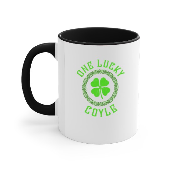One Lucky Coyle Irish Family 4 Leaf Clover Accent Mugs