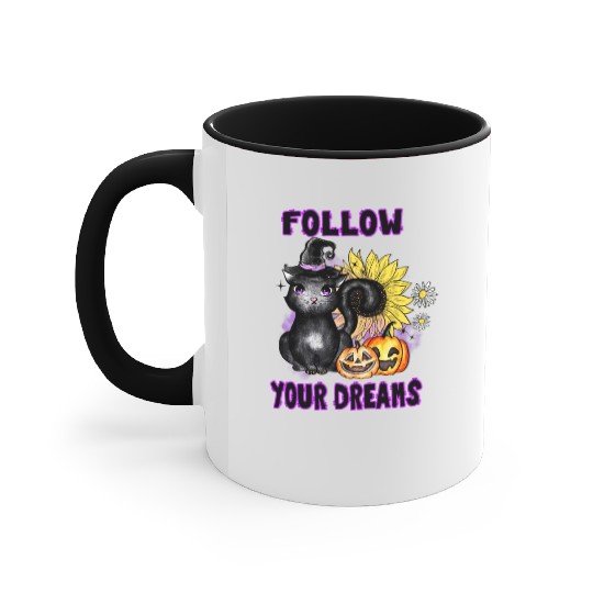 Follow Your Dreams - Black Cat Jack-O-Lantern Accent Mugs
