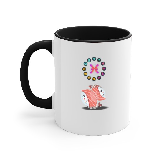 Japanese Sushi Funny Pisces Zodiac Funny Sushi Pun Accent Mugs
