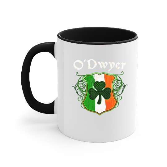 O'Dwyer Irish Surname Ireland Flag Shield Shamrock Accent Mugs