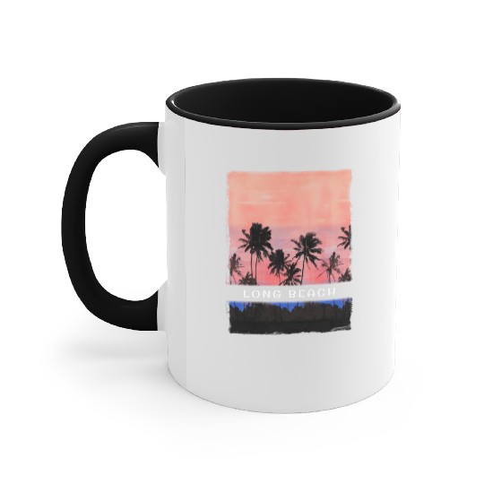 Long Beach California Vacation Souvenir Palm Tree Accent Mugs