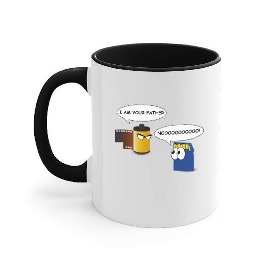 Funny photography Accent Mugs with father and son film a