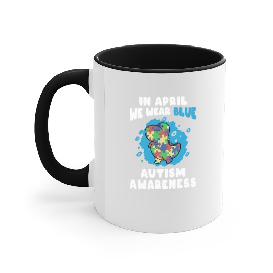 In April We Wear Blue Autism Awareness Puzzle Accent Mugs