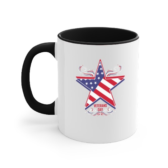 Big Star In Us Flag Colors For Veterans Day Accent Mugs