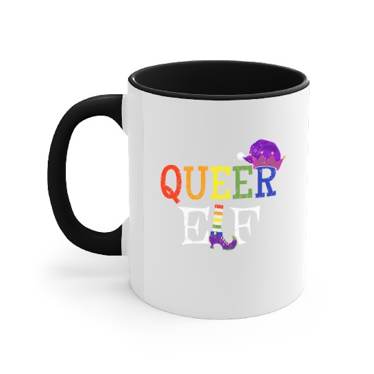 Queer Christmas Elf Gay Pride Accent Mugs