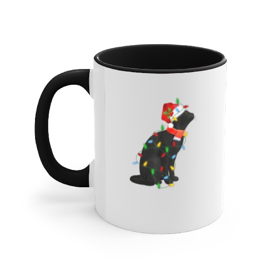 Reindeer Santa Hat Black Cat Christmas Lights Cute Accent Mugs