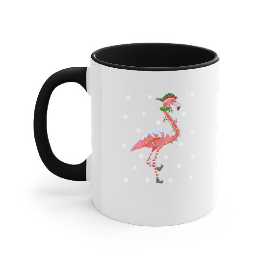 Flamingo Lover Xmas Gift Santa Hat Elf Flamingo Accent Mugs