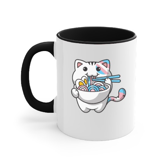 Transgender Pride Kawaii Cat Ramen Noodles Trans F Accent Mugs