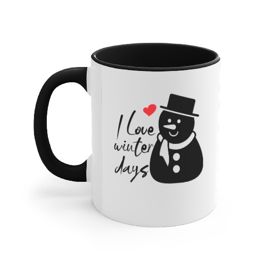 I Love Winter, Snow, Cold And Snowman Accent Mugs