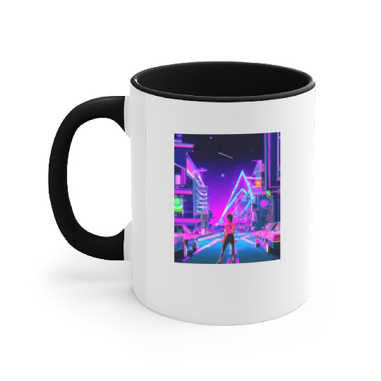 Vaporwave Car Synthwave Girl Accent Mugs