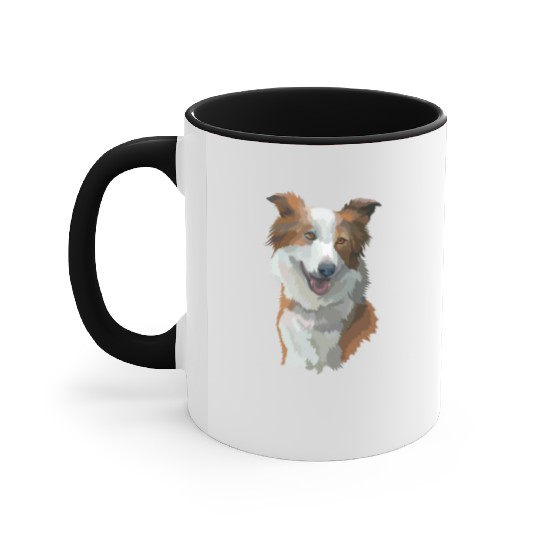 Cute Brown Border Collie Dog Watercolor Painting Accent Mugs