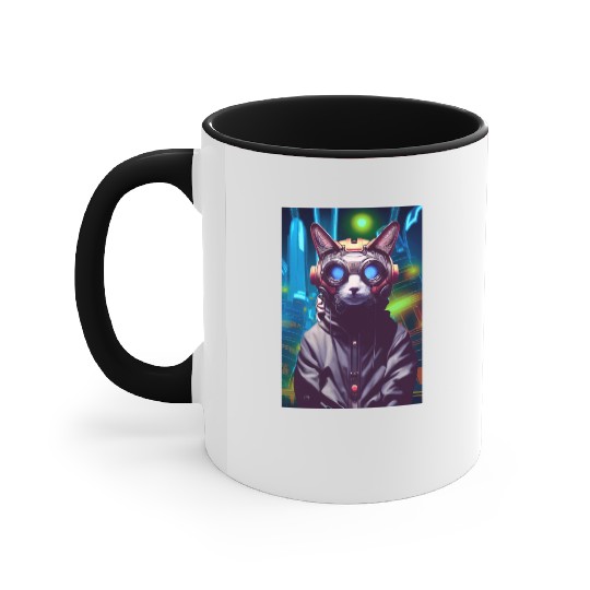 Techno Cat In Japan Neon City Accent Mugs