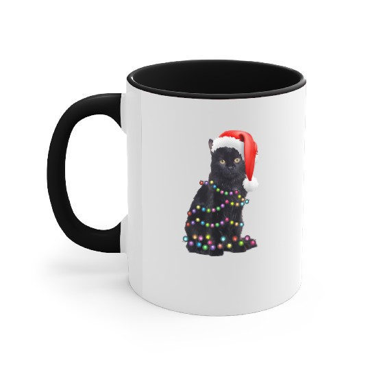 Black Cat Christmas Light Funny Cat Love Christmas Accent Mugs