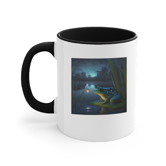 Frog and Firefly Friends on the Pond at Night Accent Mugs