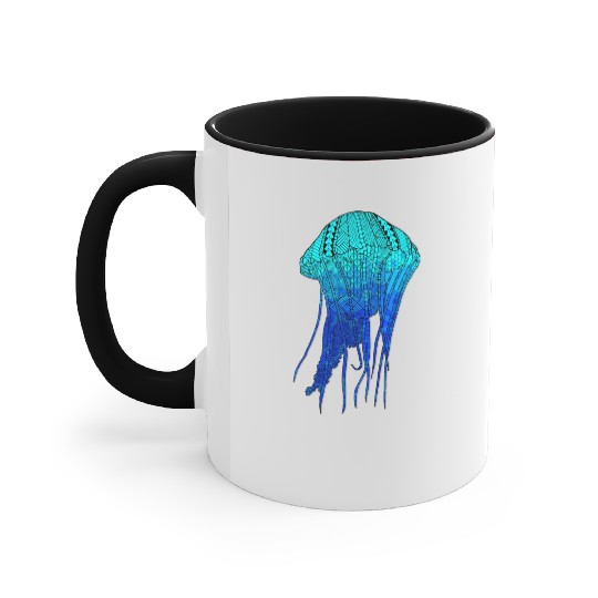 Cool Ocean Blue Tribal Jellyfish Accent Mugs