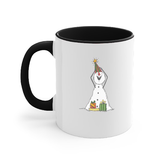 funny snowman with mustache and carrot Accent Mugs