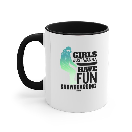 Snowboard girl woman winter holidays Accent Mugs