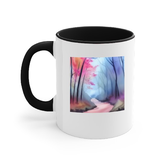 Pink and blue watercolor trees Accent Mugs