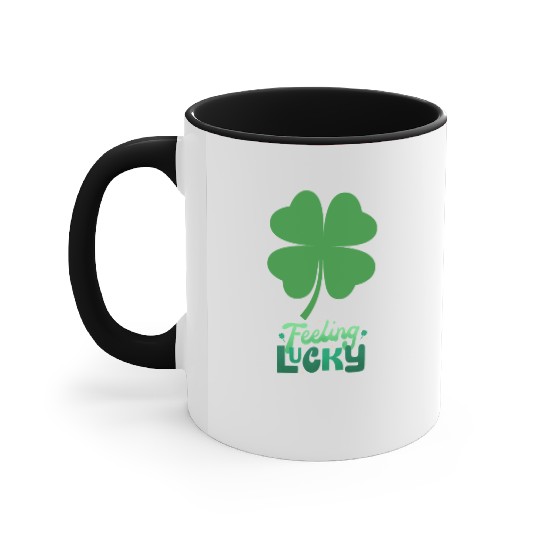 Irish Feeling Lucky four leaf Shamrock Accent Mugs