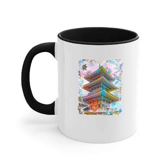 Japan Pagoda Cherry Blossoms Collage Art 70 Accent Mugs