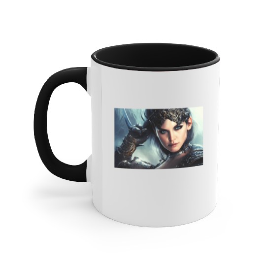 Warrior princess wearing gothic plate fantasy art Accent Mugs