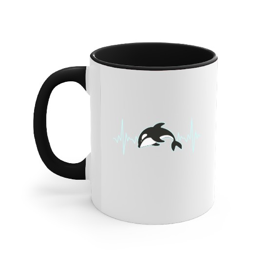 Orca Whale Heartbeat Accent Mugs