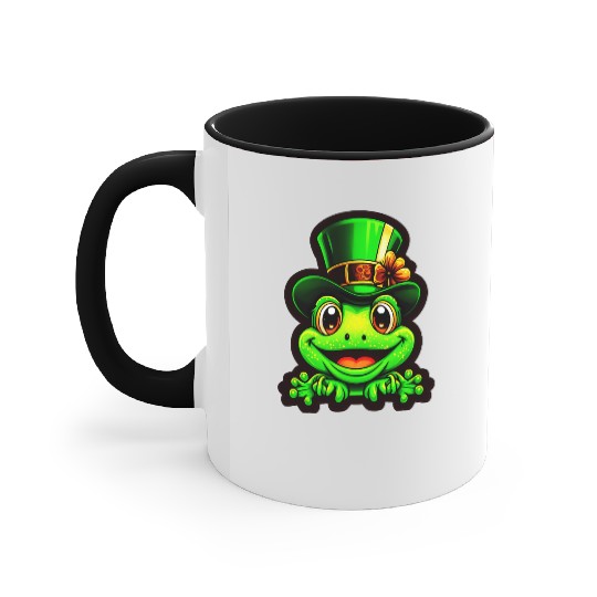Grinning Frog Wears St. Patrick Day Top Hat Accent Mugs