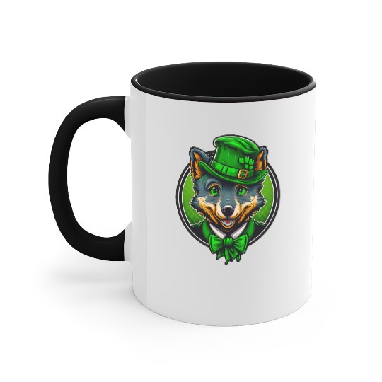 Cute Wolf St. Patrick's Day Hat With Green Eyes Accent Mugs