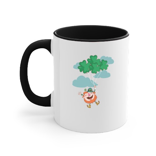 Lerechaun Hanging On Clover Balloons - St Patricks Accent Mugs