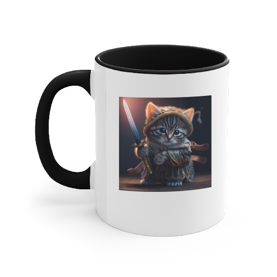 Cat as a warrior holding a sword Accent Mugs