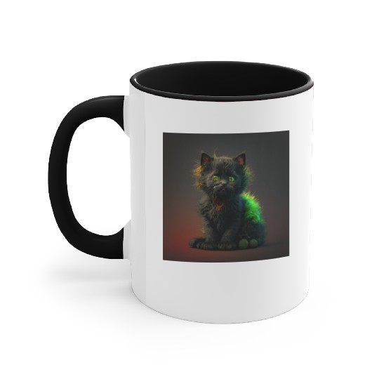 Cute black kitten blended with a wicked spider Accent Mugs