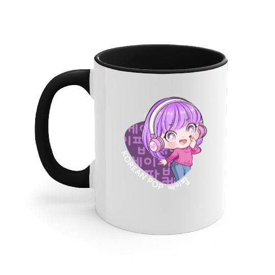 Korean Pop Chibi Finger Heart Anime Girl Kpop Kdra Accent Mugs