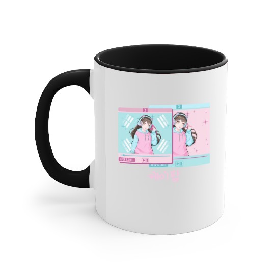 Cute Anime Kpop Girl Vaporwave Aesthetic Accent Mugs