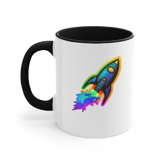 Psychedelic Retro Neon Rocket Accent Mugs