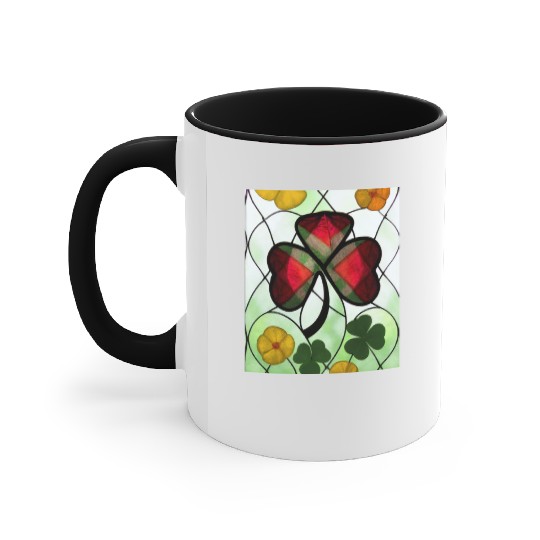 Red plaid Shamrock with Yellow Poppies (AI Art) Accent Mugs