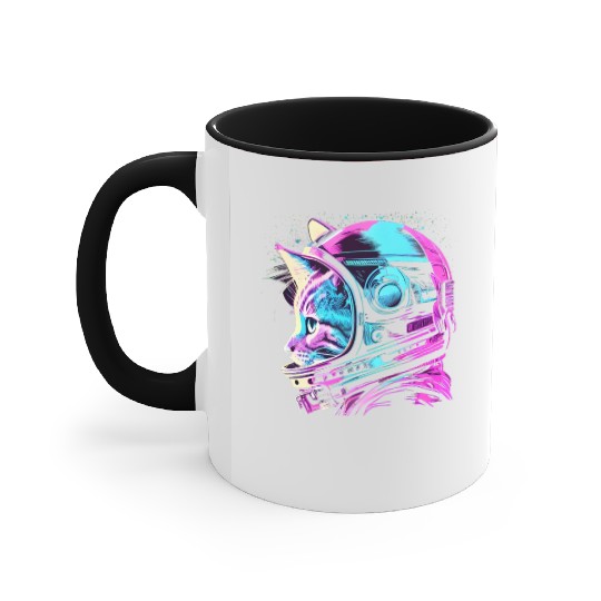 Aesthetic Vaporwave Space Cat 80s 90s Astronaut Accent Mugs