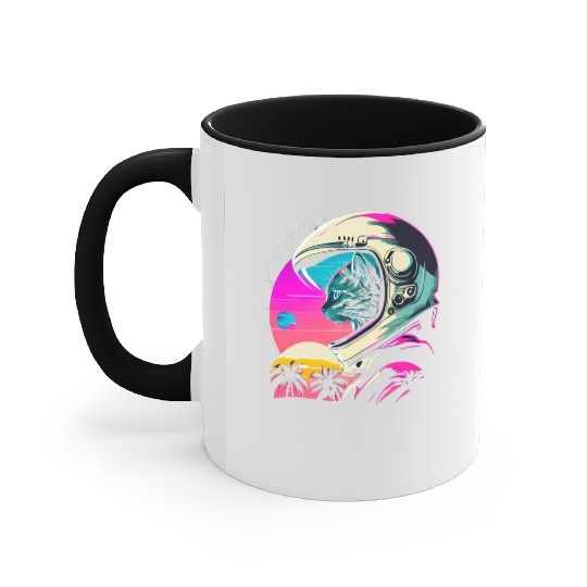 Aesthetic Vaporwave Space Cat 80s 90s Astronaut Accent Mugs