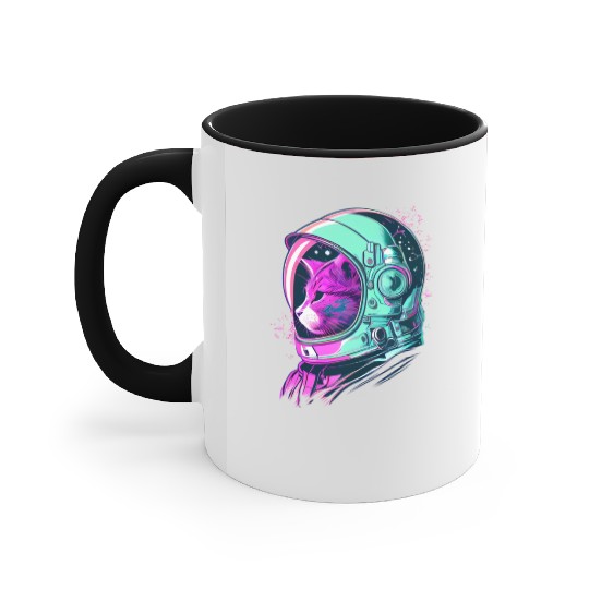 Aesthetic Vaporwave Space Cat 80s 90s Astronaut Accent Mugs