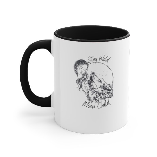 Stay Wild Moon Child Wolf Howling at Moon Goddess Accent Mugs